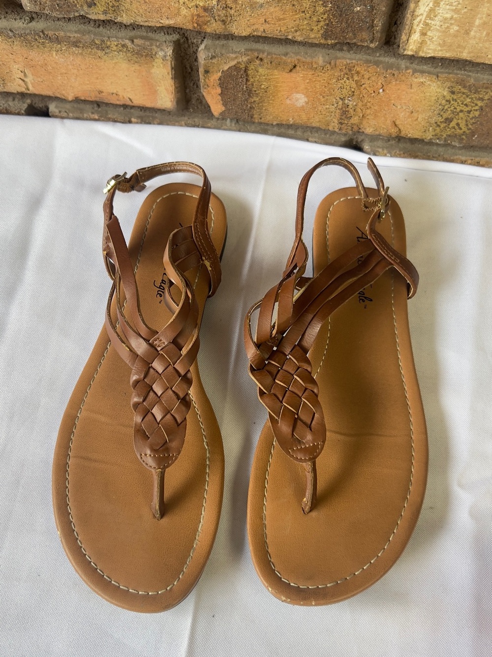 American Eagle Outfitters Brown Braided T-Strap Sandals